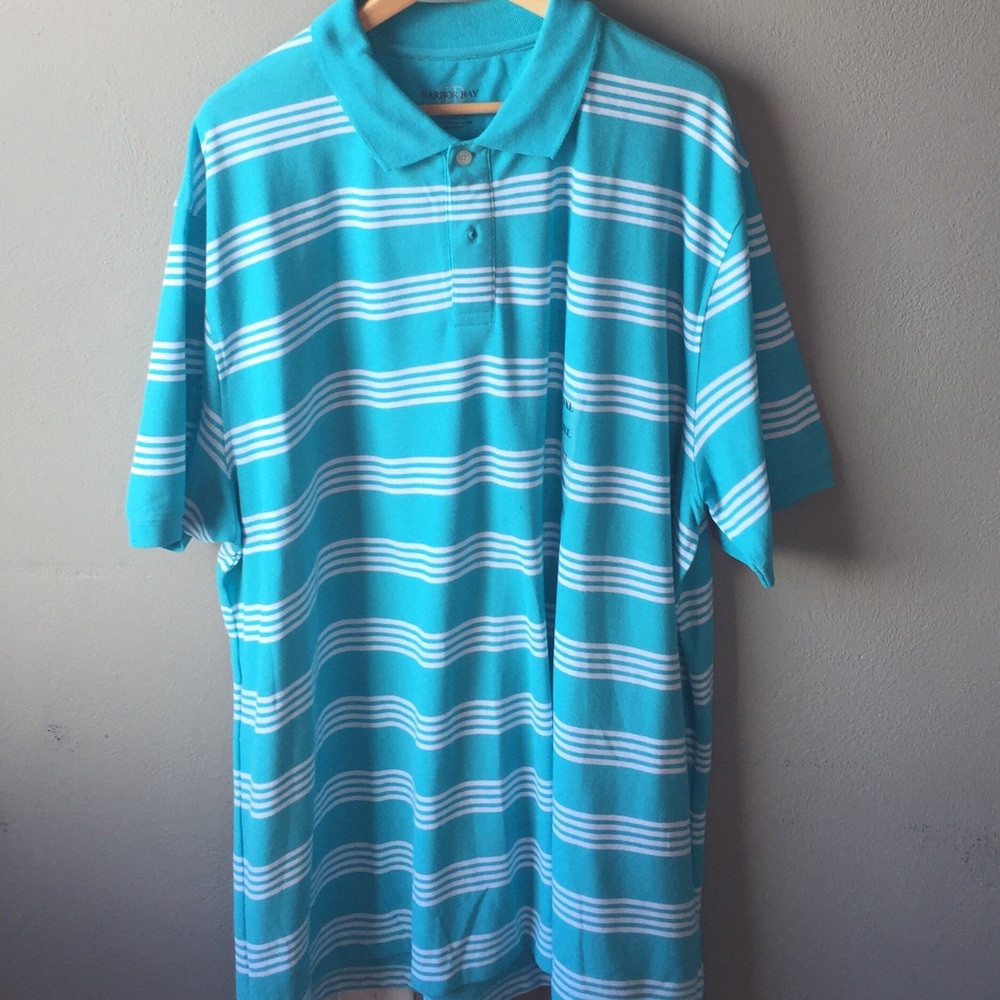 Men’s Polo Aqua Blue and White Striped 3XL